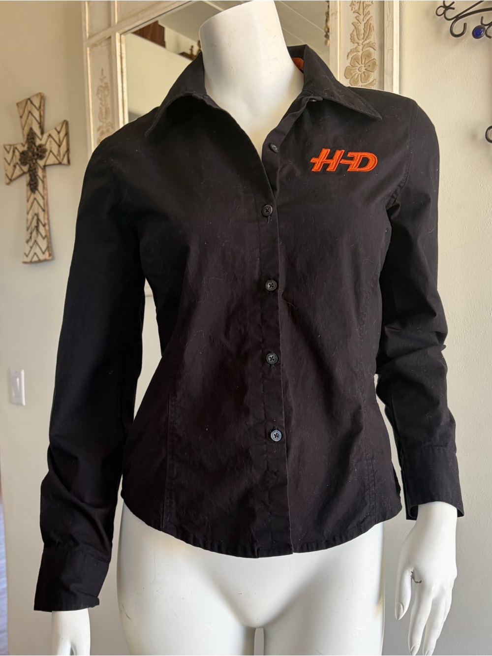 Harley-Davidson Collared Mechanic Black Button-Up Shirt Size S